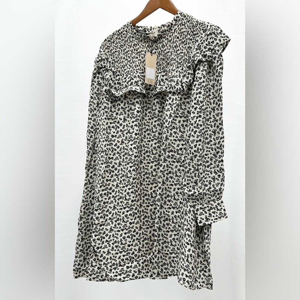 Scotch & Soda Womens Size Large Floral Black White Midi Dress Ruffle Detail  NWT